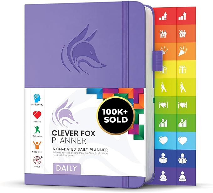Clever Fox Daily Planner – Undated Planning Notebook with Hourly Schedule & To-Do List – Personal Day Task & Work Organizer, 6 Months (Lavender)