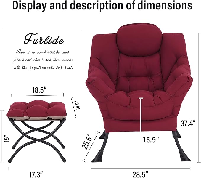 Lazy Chair with Ottoman, Modern Chair with Folding Footrest, Lounge Accent Chair, Comfortable Reading Chair (Burgundy)