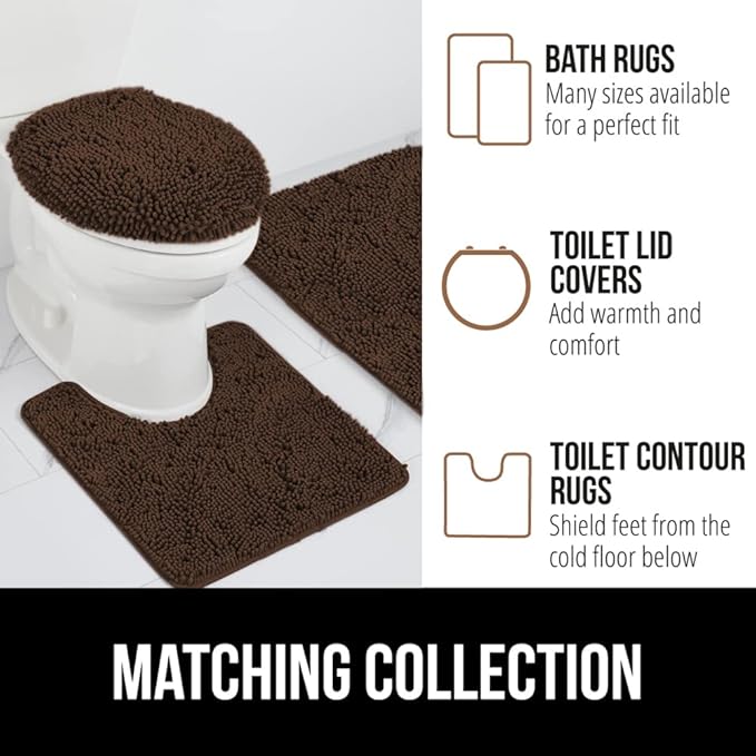 GORILLA GRIP Bath Rug Mat 48x17, Thick Soft Absorbent Chenille, Quick Dry Microfiber Mats, Rubber Backing Washable Shower Floor Rugs, Bathmat Runner, US Designed Bathroom Home Decor Accessories Brown