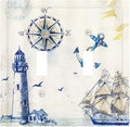 Nautical Sailboat Lighthouse Compass Anchor Double Toggle Light Switch Covers Plate Decorative 2-Gang Wall Plate Cover Rustic Dual Device Electrical Switchplate Faceplate for Country Bathroom