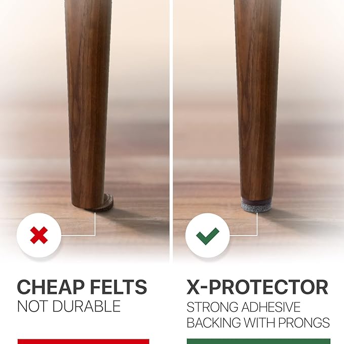 Felt Furniture Pads X-Protector 16 PCS - 1" Felt Pads with Prongs - Premium Felt Chair Pads - Furniture Pads for Hardwood Floors - Chair Floor Protectors for Hardwood- Slide Your Furniture Easily!