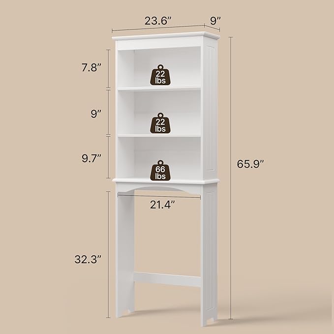 Gizoon Over The Toilet Storage Cabinet, Over Toilet Bathroom Organizer, Bathroom Storage Cabinet with Adjustable Shelf, Anti-Tip Device, Freestanding Space Saver Over The Toilet Shelf, White