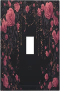 Decorative Light Switch Cover Dark Background Red Rose Leaf 1 Gang Single Toggle Device Electrical Faceplate Switchplates Decorator Outlet Wall Plate for Bedroom living Room Decor