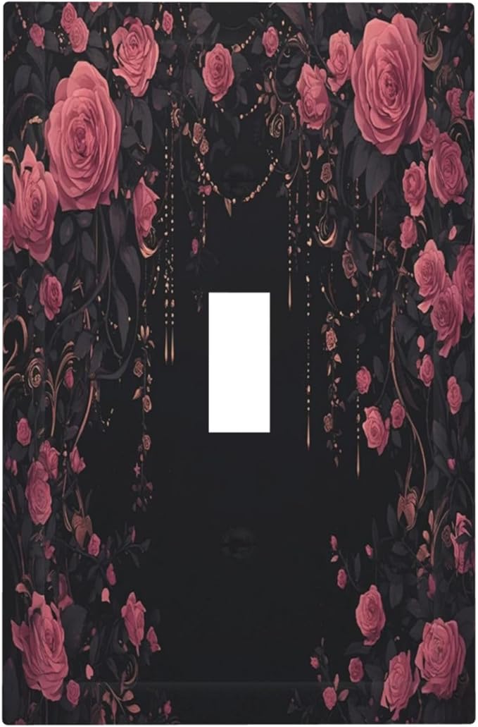 Decorative Light Switch Cover Dark Background Red Rose Leaf 1 Gang Single Toggle Device Electrical Faceplate Switchplates Decorator Outlet Wall Plate for Bedroom living Room Decor