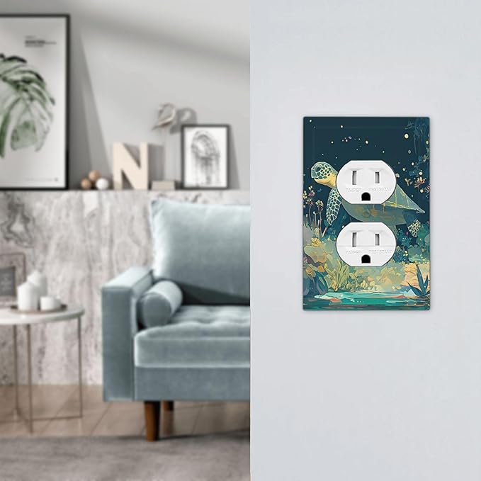 Outlet Covers Fantasy Sea World Sea Turtle Floral Plant 1 Gang Duplex Wall Plate Decorative Switch Plates Electrical Receptacle Faceplate Light Switch Cover for Kids Room Nursery Decor