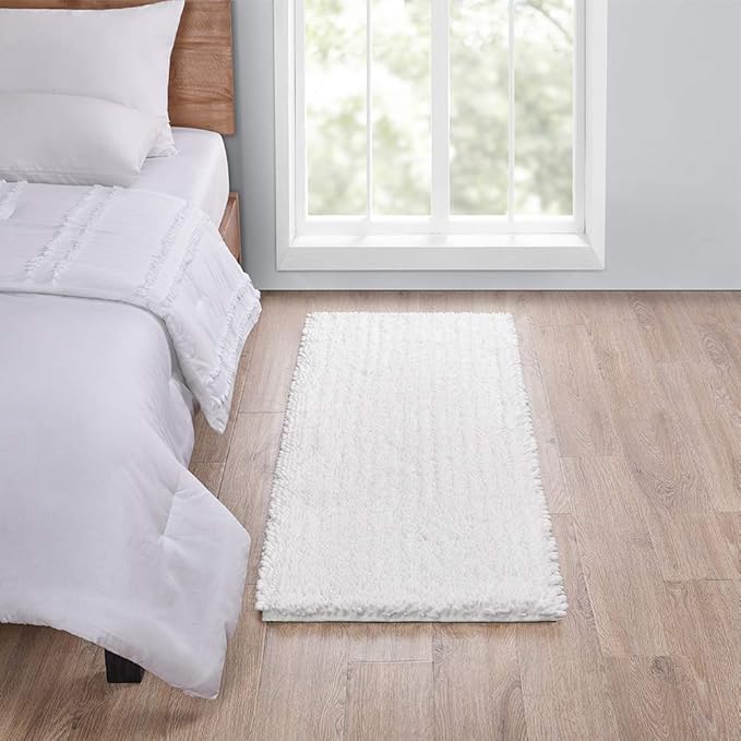Walensee Large Bathroom Rug Non Slip Bath Mat (72x24 Inch White) Water Absorbent Super Soft Shaggy Chenille Machine Washable Dry Extra Thick Perfect Absorbant Best Plush Carpet for Shower Floor