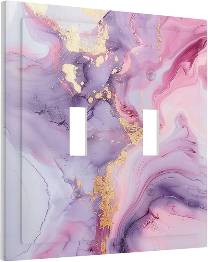 Decorative Switch Plates Pink Marble Abstract Purple Gold Texture 2 Gang Double Toggle Outlet Light Switch Cover Wall Plate Electrical Faceplate for Bathroom living Room Decor