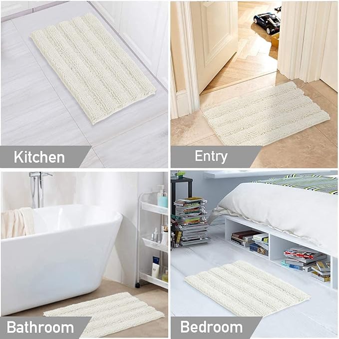 Turquoize Chenille Bath Rugs Shaggy Bathroom Rugs Non Slip Bath Mat for Bathroom 24 x 36 Cream Bath Rug for Bath Room Extra Soft and Absorbent Area Rug, 24"x 36", Cream