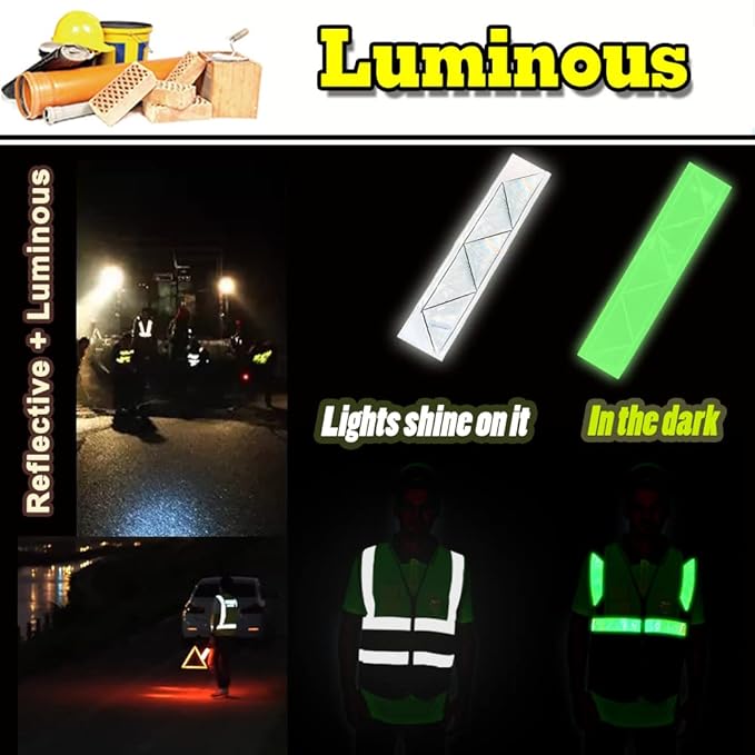 YOWESHOP High Visibility Safety Vest Custom Your Logo Protective Workwear 5 Pockets With Reflective Strips Outdoor Work Vest (4XL, Navy Blue Luminous)
