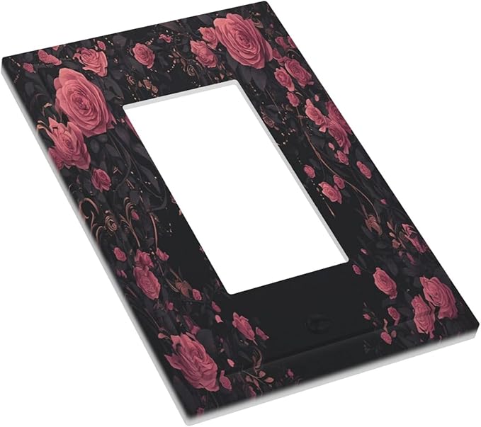 Decorative Outlet Covers Dark Background Red Rose Leaf 1 Gang Single Rocker Light Switch Cover Plate Wall Plates GFCI Faceplate for Bedroom living Room Decor