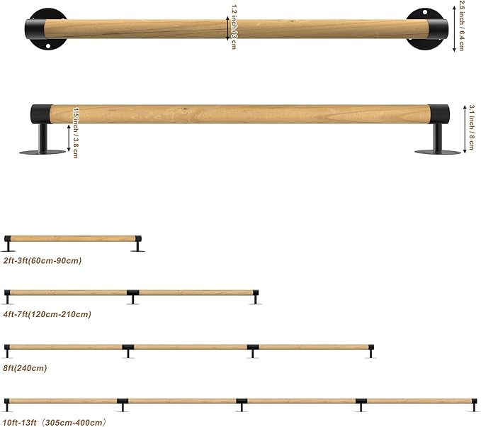 13FT Round Wooden Handrail for Indoor Staircase Handrail,Wall Mount Support Stair Railings, Non-Slip Safety Corridor,Lofts,Patio,Guardrail Wood Hand Railings for Elderly,Children,Disable People