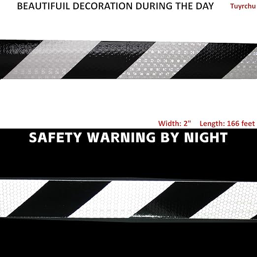 Black White Reflective Tape 2 inch X 166 feet, Outdoor Waterproof Hazard Conspicuity Warning Industrial Marking Tape