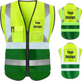 YOWESHOP High Visibility Safety Vest Custom Your Logo Protective Workwear 5 Pockets With Reflective Strips Outdoor Work Vest (2XL, Yellow Green Luminous)