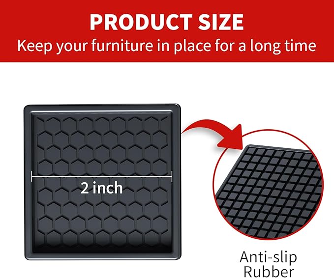 Ezprotekt Non Slip Furniture Pads, 8 Pcs 2" Anti Slip Rubber Caster Cups, Anti Skid Furniture Coasters for Hardwood Floors, No Slide Furniture Gripper, Furniture Stoppers to Prevent Sliding (Black)
