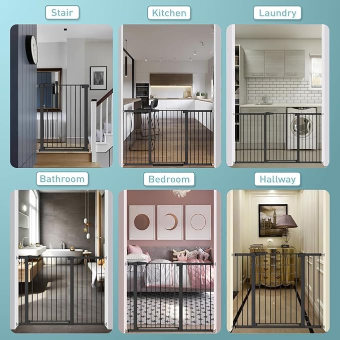 Fairy Baby 38" Extra Tall Dog Gate for Stairs and Doorways, 65.4"-70.8" Extra Wide Pet Gate Indoor, Large Safety Child Gate No Drill, Metal Auto Close Baby Puppy Gate for House Walk Through, Black