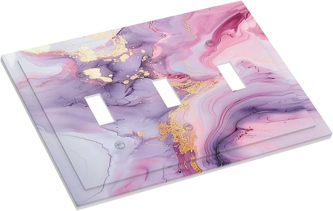 Decorative Switch Plates Pink Marble Abstract Purple Gold Texture 3 Gang Wall Plate Triple Toggle Light Switch Cover Faceplate Electrical Wall Panels for Bathroom living Room Decor
