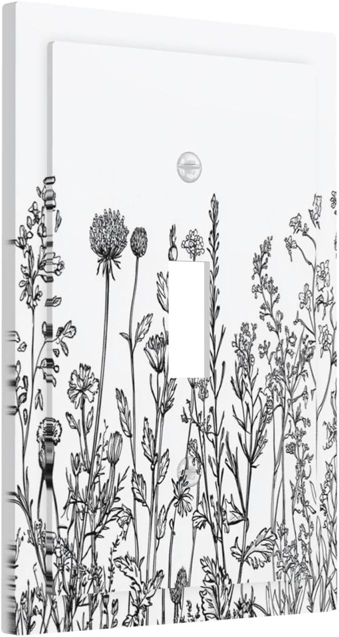 Decorative Light Switch Cover Floral Wildflower Rustic Plant Leaves 1 Gang Single Toggle Device Electrical Faceplate Switchplates Decorator Outlet Wall Plate For Farmhouse Cabin Decor