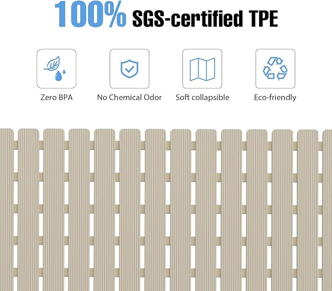 Shower Mat Non-Slip Bath Mat for Tub and Shower Stall,200+ Suction Cups with Drain Holes, Quick Dry Machine Washable, Extra Grip for Stand Up Showers, Bathroom Essentials 24x24 Inch (Light Brown)