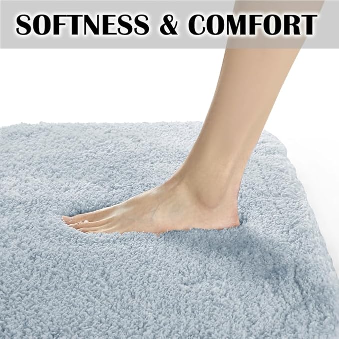 Suchtale Non Slip Bath Mat, 16 x 24, Light Blue - Soft Microfiber Shaggy Mat, Machine Washable, Thick Plush for Shower