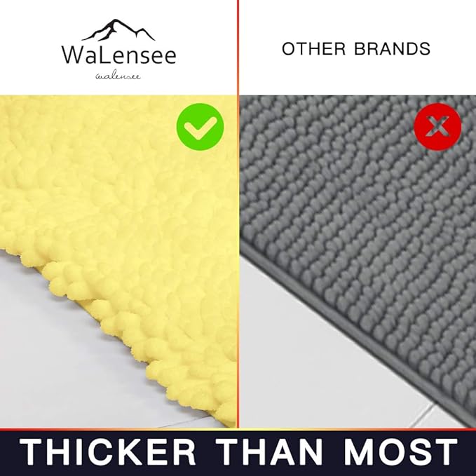 Walensee Bathroom Rug Non Slip Bath Mat (32x20 Inch Yellow) Water Absorbent Super Soft Shaggy Chenille Machine Washable Dry Extra Thick Perfect Absorbant Best Large Plush Carpet for Shower Floor