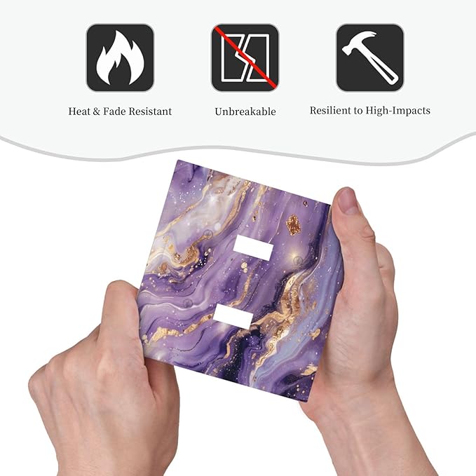 Luxury Marble Texture Purple And Gold Abstract Print Decorative Switch Plates 2 Gang Double Toggle Outlet Light Switch Cover Wall Plate Electrical Faceplate for Bathroom Home Decor