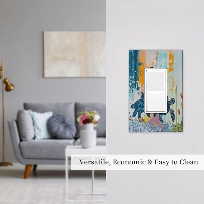 Decorative Outlet Covers Colorful Ocean Sea Turtle Marine Life 1 Gang Single Rocker Light Switch Cover Plate Wall Plates GFCI Faceplate for Kids room Bedroom Decor