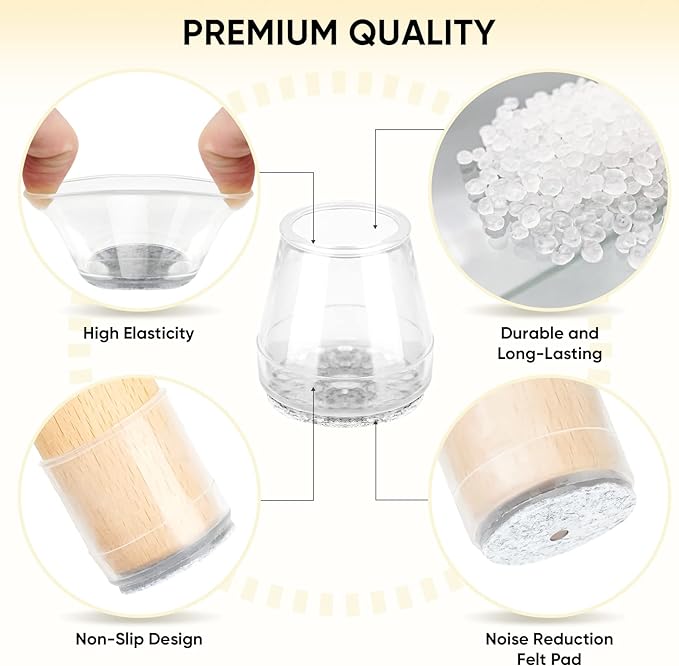 BALEINE 16 Pack Silicone Chair Leg Floor Protectors, Stool Leg Protectors Cap, Non-Slip Chair Leg Caps for Hardwood Floors (Clear & Small, 16 Pack)