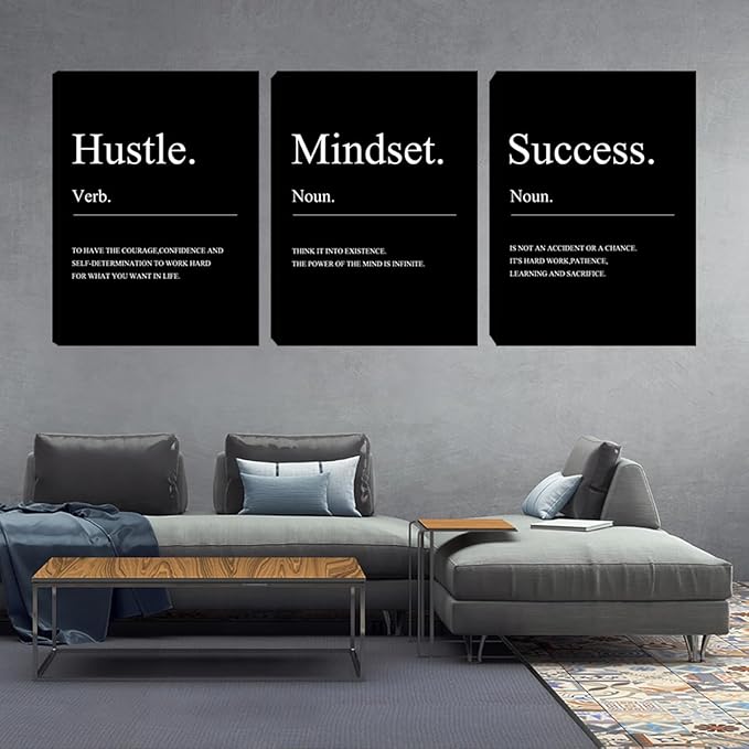 Unbruvo 3 Pieces Motivational Wall Decor-Inspirational Hustle Canvas Wall Art, Positive Affirmation Wall Decor for Living Room Bedroom Classroom Office(72" Wx36 H)