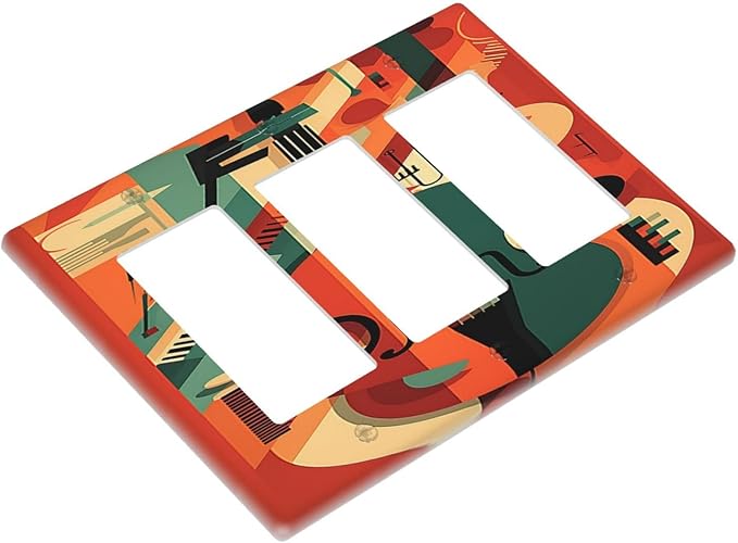 Light Switch Covers Violin Abstract Jazz Colorful Painting 3 Gang Rocker Electrical GFCI Decorative Triple Outlet Wall Plate Cover Switchplate for living Room Office Decor