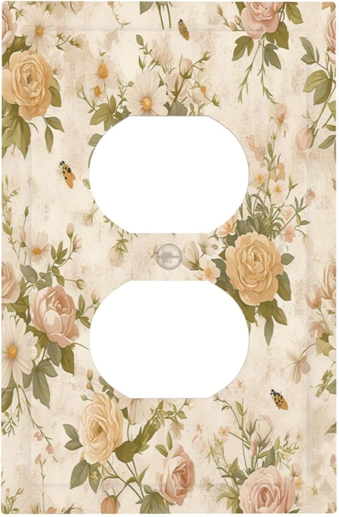 Outlet Covers Boho Vintage Roses Pink Red Yellow Bouquet Floral 1 Gang Duplex Wall Plate Decorative Switch Plates Electrical Receptacle Faceplate Light Switch Cover for Bedroom living Room
