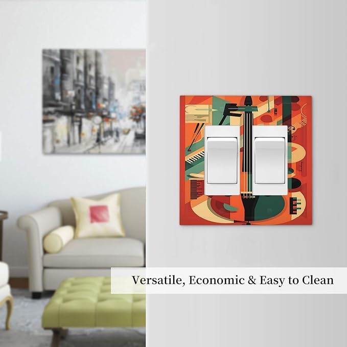Decorative Outlet Covers Violin Abstract Jazz Colorful Painting 2 Gang Double GFCI Rocker Electrical Wall Panels Light Switch Cover Plate for living Room Office Decor