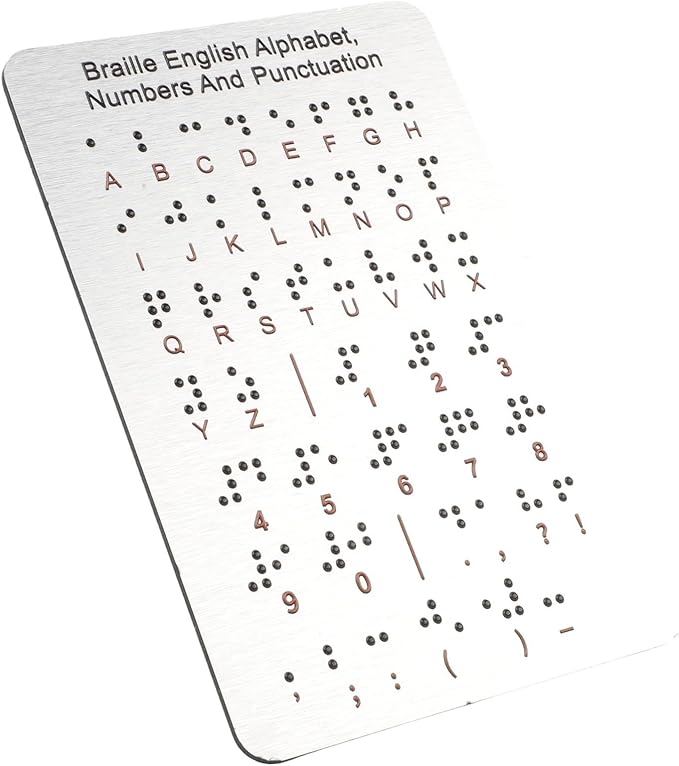 For beginners: 7.25 x 4.7 in Braille Learning Board with Raised Dots, Numbers, Punctuation - Aluminum Tactile Teaching Aid for Visually Impaired