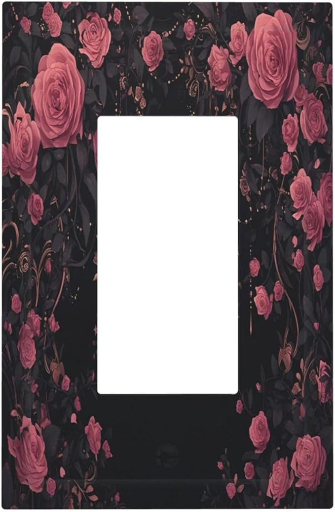 Decorative Outlet Covers Dark Background Red Rose Leaf 1 Gang Single Rocker Light Switch Cover Plate Wall Plates GFCI Faceplate for Bedroom living Room Decor