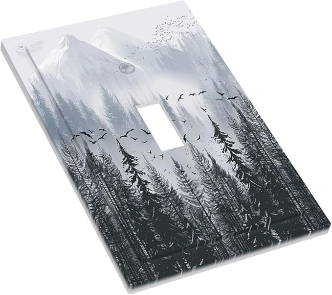 Misty Forest Nature Tree Mountain Birds Decorative Light Switch Cover 1 Gang Single Toggle Device Electrical Faceplate Switchplates Decorator Outlet Wall Plate for Bed Room Living Room Decor