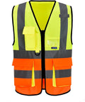 Big and tll Safety Vest with Reflective Strips and Zipper, Yellow&Orange Color Mixed 6XL-8XL