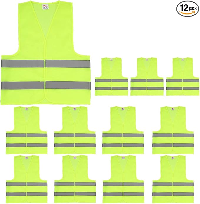 zojo Normal Visibility Safety Vests,12 Pack,Adjustable Size, Thin & Lightweight Mesh Fabric, Wholesale Safety Vest for Outdoor Works, Fits for Men and Women -Neon Yellow