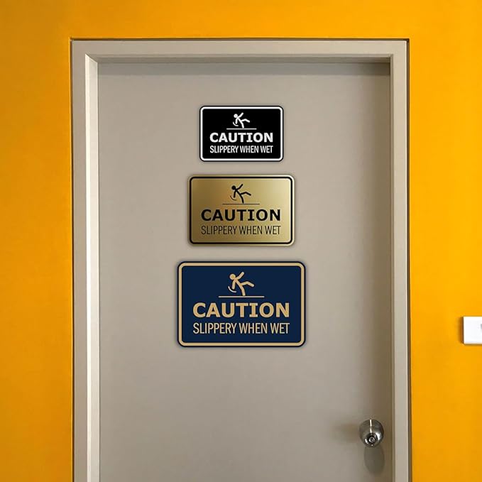 Signs ByLITA Classic Framed Caution: Slippery When Wet Door or Wall Sign Easy Installation | Health And Safety | Building And Warning Sign (Red) - Medium
