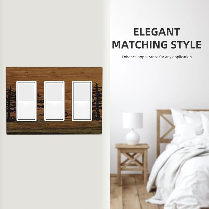 Decorative Outlet Covers Rustic Farmhouse Brown Board Pine Tree Wood Grain 3 Gang Gfci Wall Plate Triple Rocker Light Switch Cover Plate Switch Plate Covers for Bathroom Decor