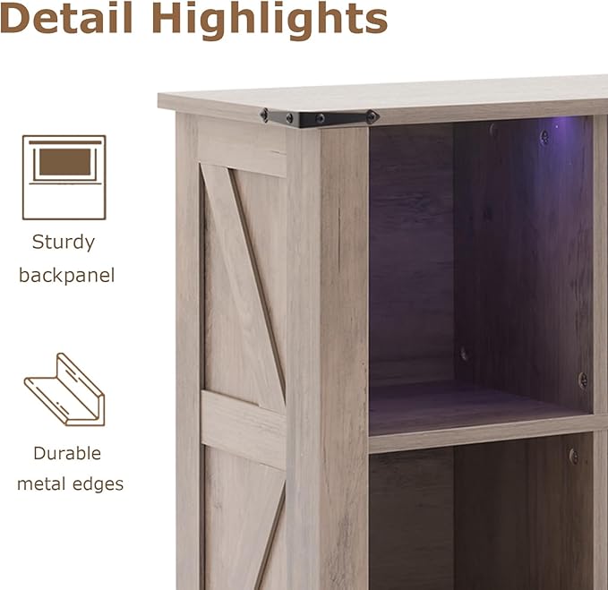 9 Cube Bookcase, Wooden Cube Storage Organizer Shelf, Brown Horizontal Book Shelf with LED Lights, Freestanding Display Cabinet for Living Room, Hallway TV Stand for Entryway