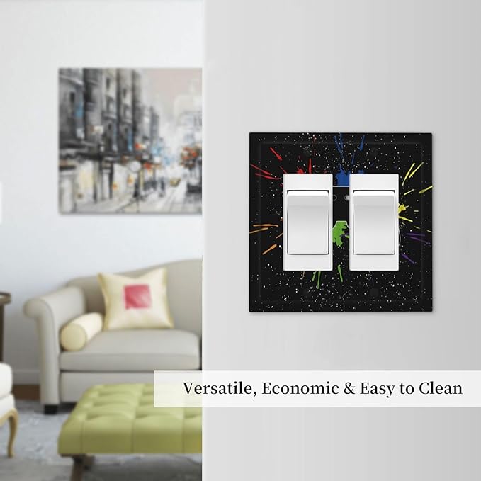 Classic Videogames Controller Black Splash Ink Colorful Decorative Outlet Covers 2 Gang Double GFCI Rocker Electrical Wall Panels Light Switch Cover Plate for Kids Room Nursery Decor