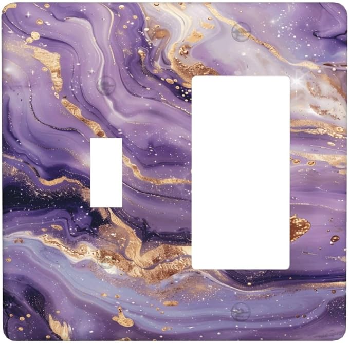 Luxury Marble Texture Purple And Gold Abstract Print Outlet Covers 1 Toggle 1 Rocker Combination Decorative Wall Plate Electrical Switch Plates Light Switch Cover Plate for Bathroom Home Decor