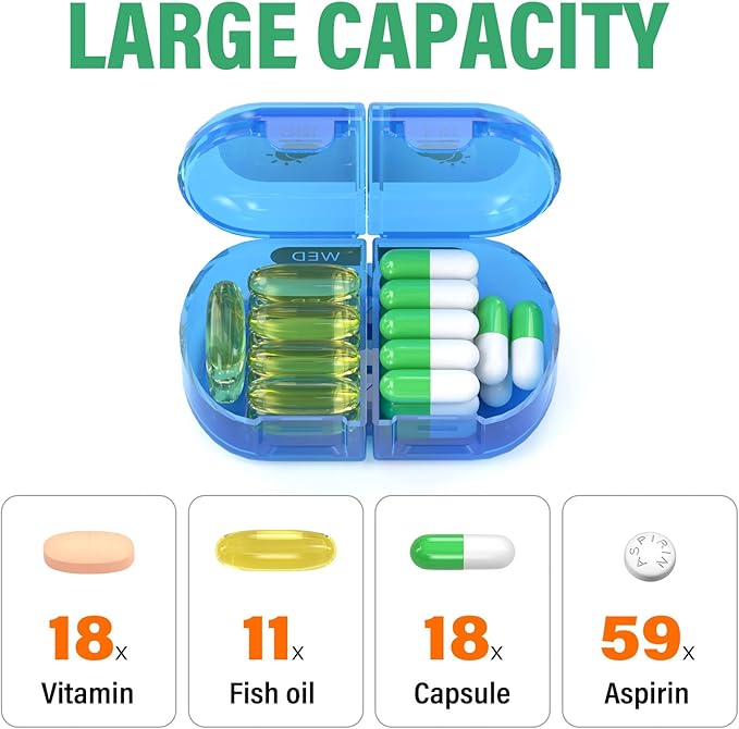 Weekly Pill Organizer 2 Times a Day, Moisture-Proof, Detachable Compartments, AM PM Pill Box 2x 7 Day, Travel Pill Organizer for Pills/Fish Oil/Medication/Vitamin/Supplements (Black + Colorful)