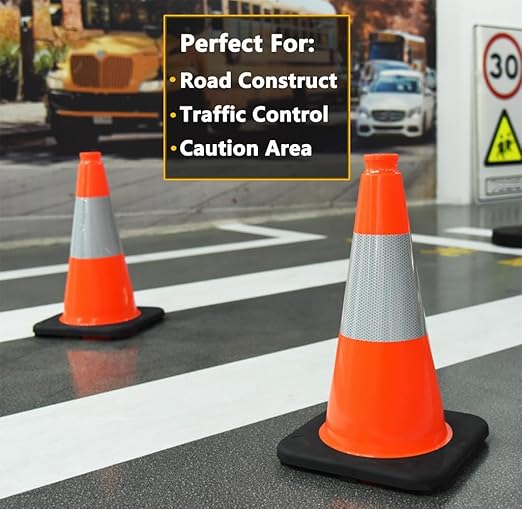 (360 Pack Pallet) BESEA 18 Inch Orange PVC Traffic Cones with Black Base, High-Visibility Reflective Parking Cones, Durable Construction Safety Cones for Roads, Worksites, and Parking Areas