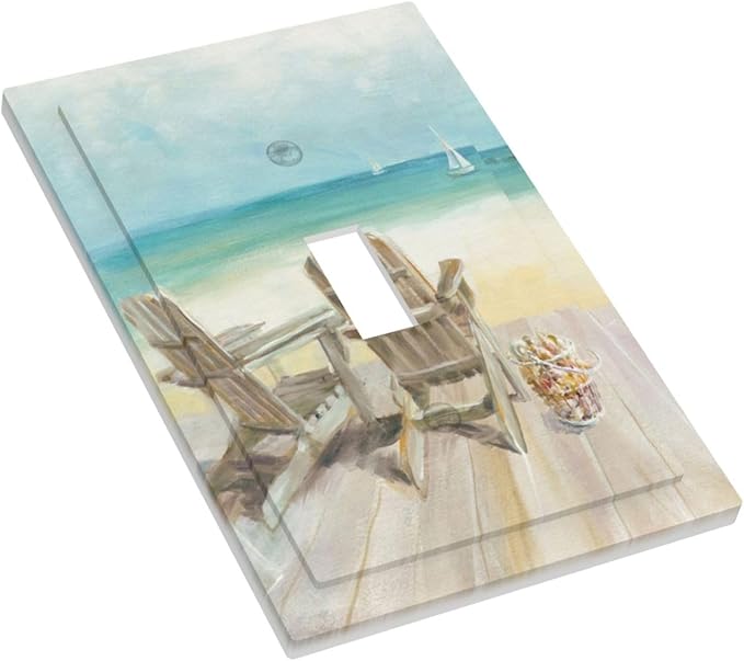 Light Switch Cover Beach Beach Chair Seascape Blue Ocean 1 Gang Wall Plate Cover Modern Coastal Single Toggle Outlet Covers Decorative Switchplate Electrical Faceplate for Bathroom Bedroom Dec