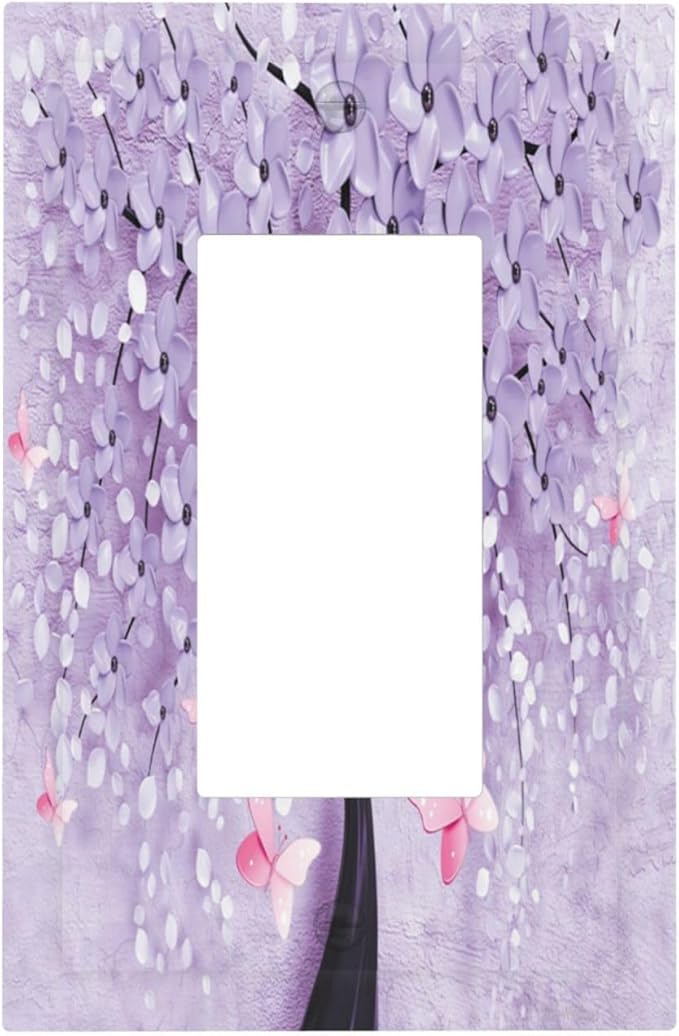 Outlet Covers 3D Purple Tree 1 Gang Wall Plate Single Rocker Light Switch Cover Decorative GFCI Receptacle Cover Electrical Switchplate for Bathroom Bedroom Decor