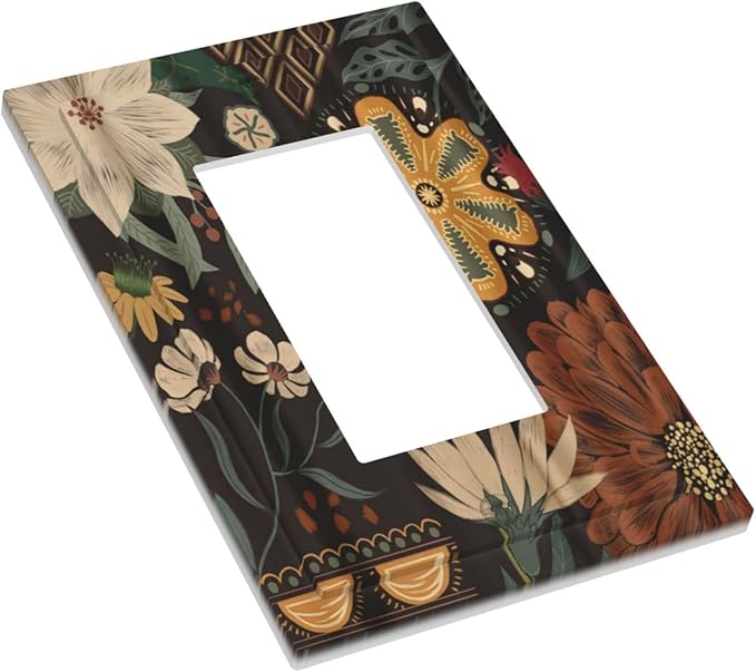 Boho Floral Tropical Leaves Single Rocker Light Switch Cover Bohemian Flowers Botanical 1 Gang Outlet Cover Decorative Gfci Electrical Wall Plate Covers Dimmer Switchplate for Bathroom Decora
