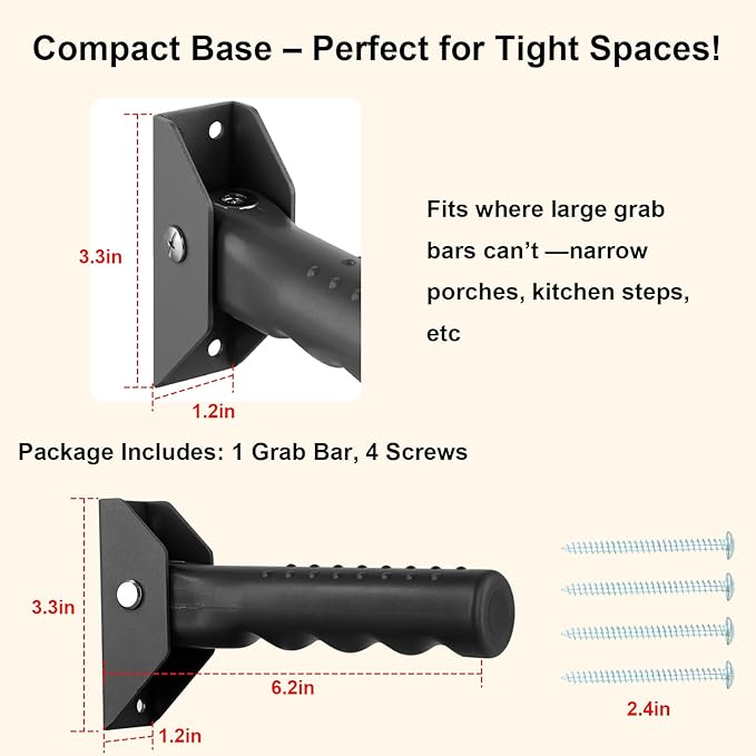 Doorway Assist Handle Flip Up Grab Bar for Seniors & Mobility-Impaired Users, Providing Support & Balance, Non-Slip 300 LBS Capacity, Small Safety Grab Handle for Steps/Stairs/Doorways