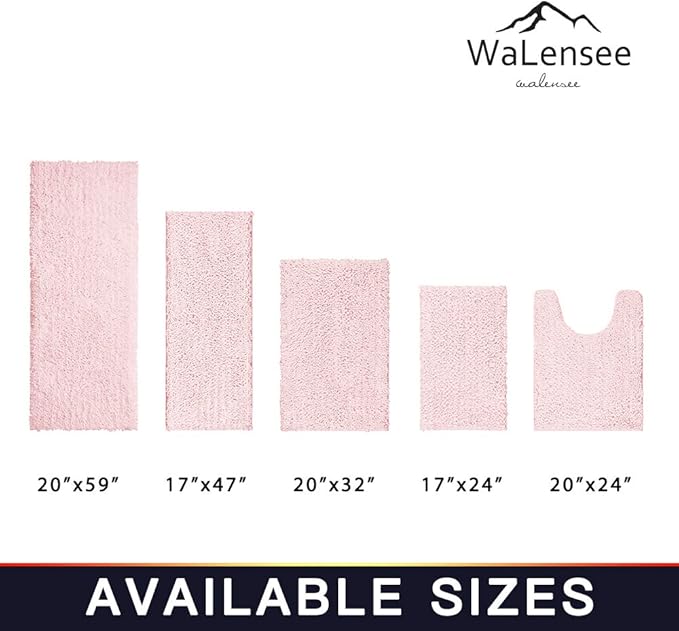 Walensee Bathroom Rug 2 Pieces Set Non Slip Bath Mat (17x24 Plus 20x32 Inch Blush) Water Absorbent Super Soft Shaggy Chenille Machine Washable Dry Extra Thick Perfect Carpet for Shower Floor