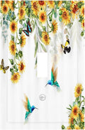 Yellow Sunflower Blue Hummingbird Butterfly Single Toggle Light Switch Covers Decorative Rustic Farmhouse Floral Botanical Plant 1 Gang Wall Plates Cover Electrical Switchplate for Bathroom
