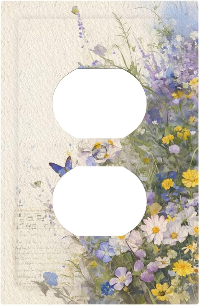 Outlet Covers Purple Flower Butterfly Yellow Daisy Decorative 1 Gang Duplex Light Switch Cover Plate Receptacle Wall Plate Electrical Switch Plate Covers for Bathroom Decor